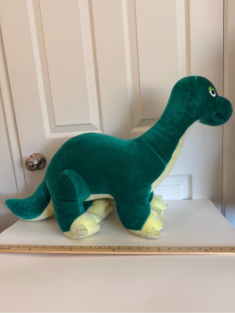Gerber Precious Green Plush Dinosaur. Dirt and wear from age and use 25 inch